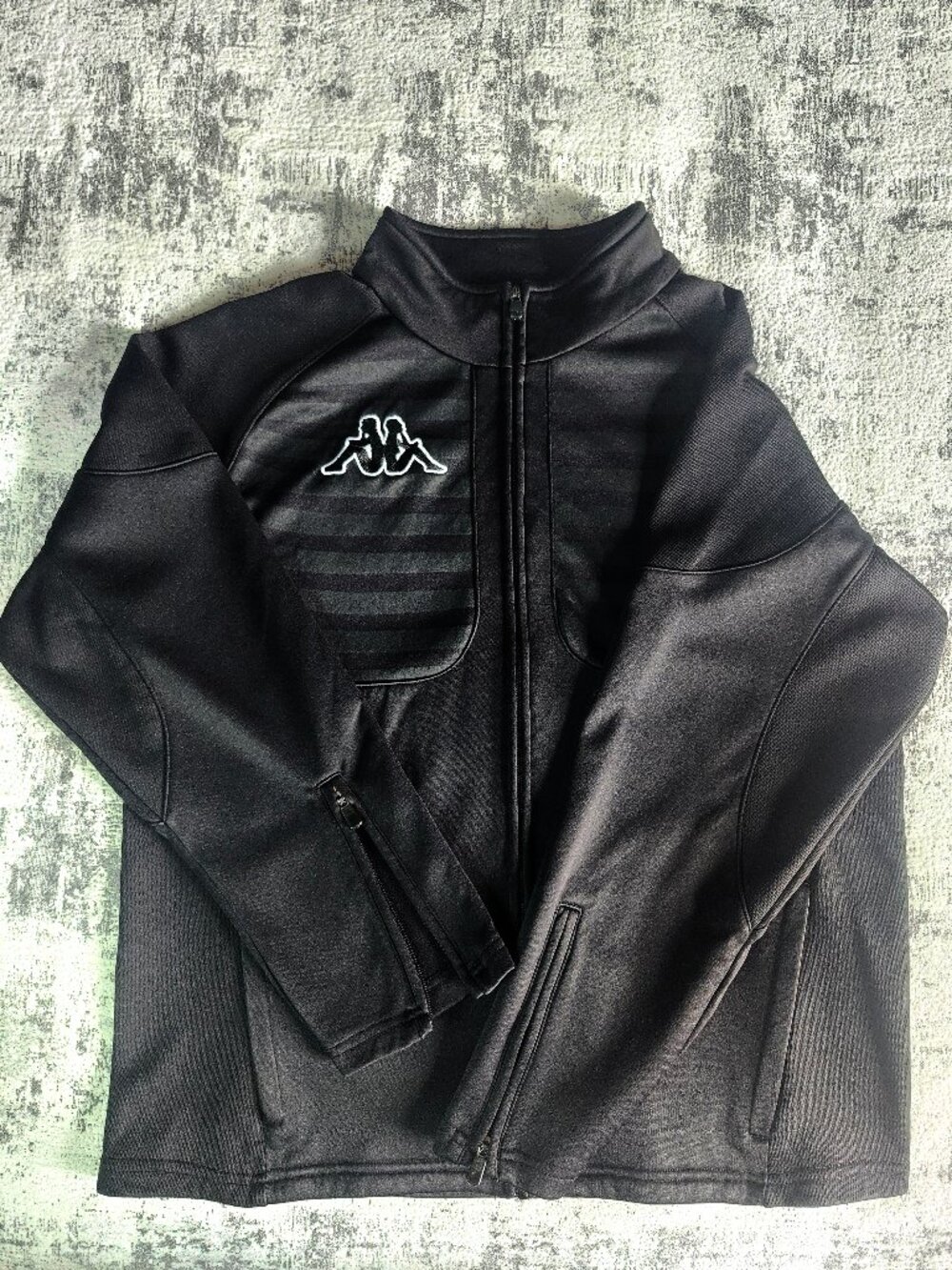 Kappa Black Striped Zip Mock Neck Sweatshirt Jacket w Pockets